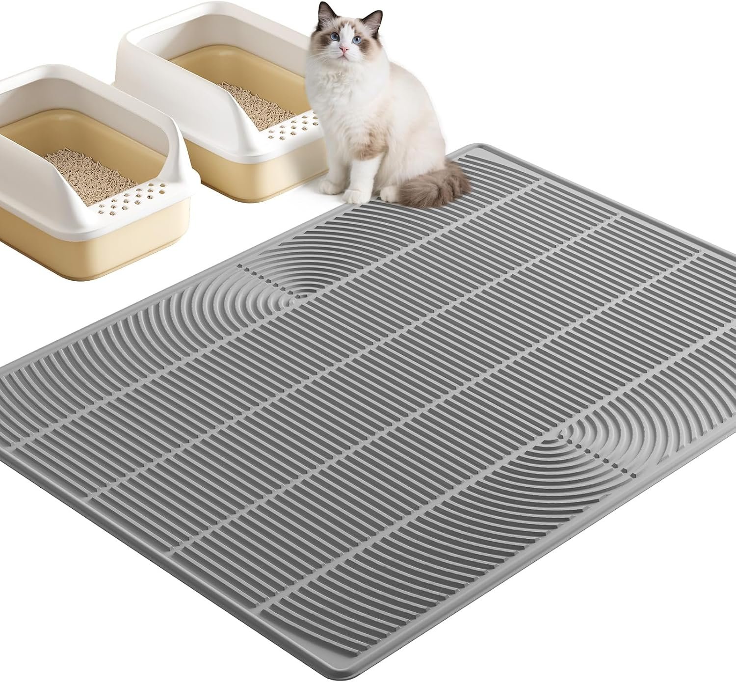 TRZZ XXL Cat Litter Mat, Large Silicone Waterproof Mat, Gray | Non-Slip, Easy to Clean, Cat Litter Trapping Mat, Kitty Litter Catcher, Scatter Control, for Floor