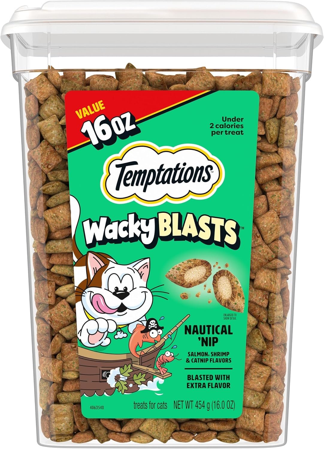 Temptations Wacky Blasts Cat Treats, Nautical ‘Nip Flavor, 16 oz | Salmon, shrimp & catnip flavor bits, crunchy outside/soft inside, under 2 cal per treat, 100% complete nutrition, resealable