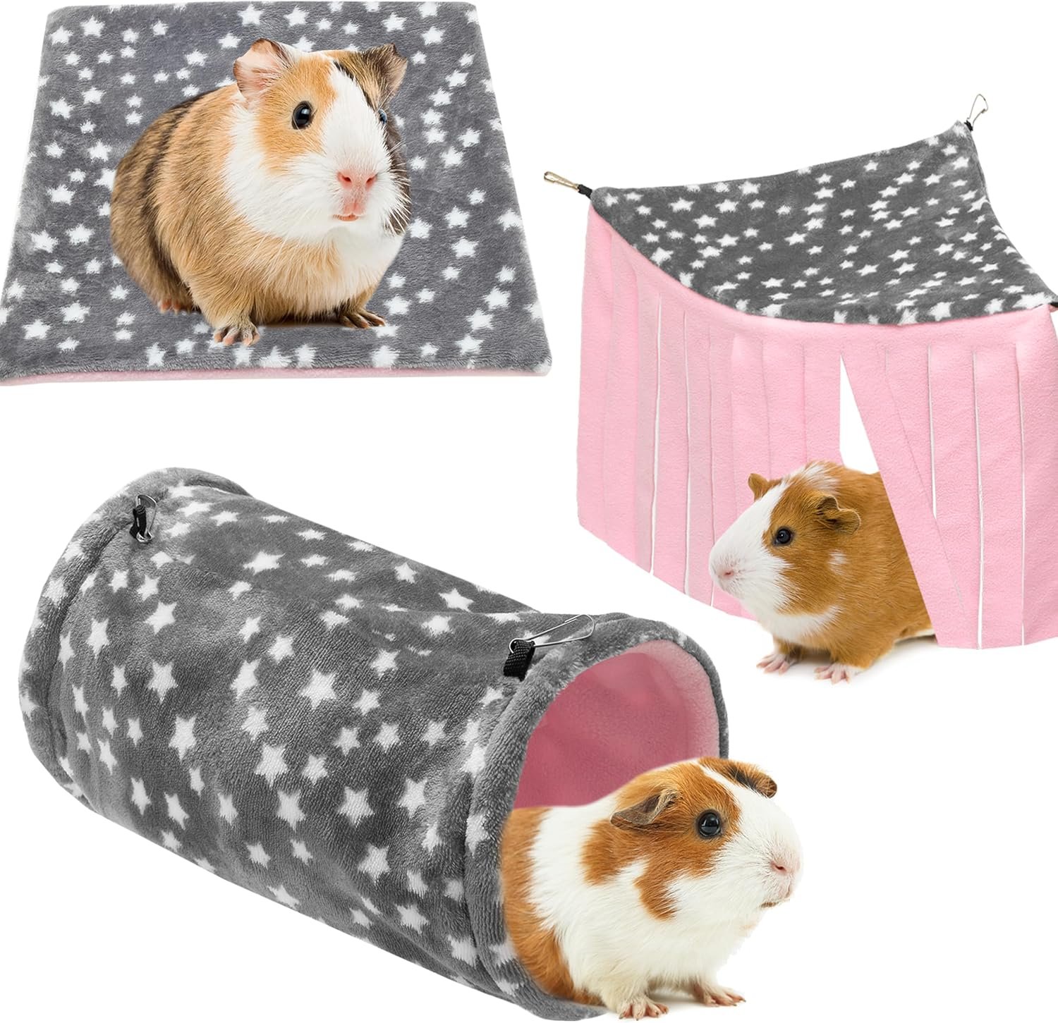Guinea Pig Hideout, 3 Pack Tunnel Mat Corner Pet Cage Accessories | Soft Fleece Small Animal Hideaway Set Cage Accessories for Guinea Pig, Rabbit, Ferret, Chinchilla, Hedgehog