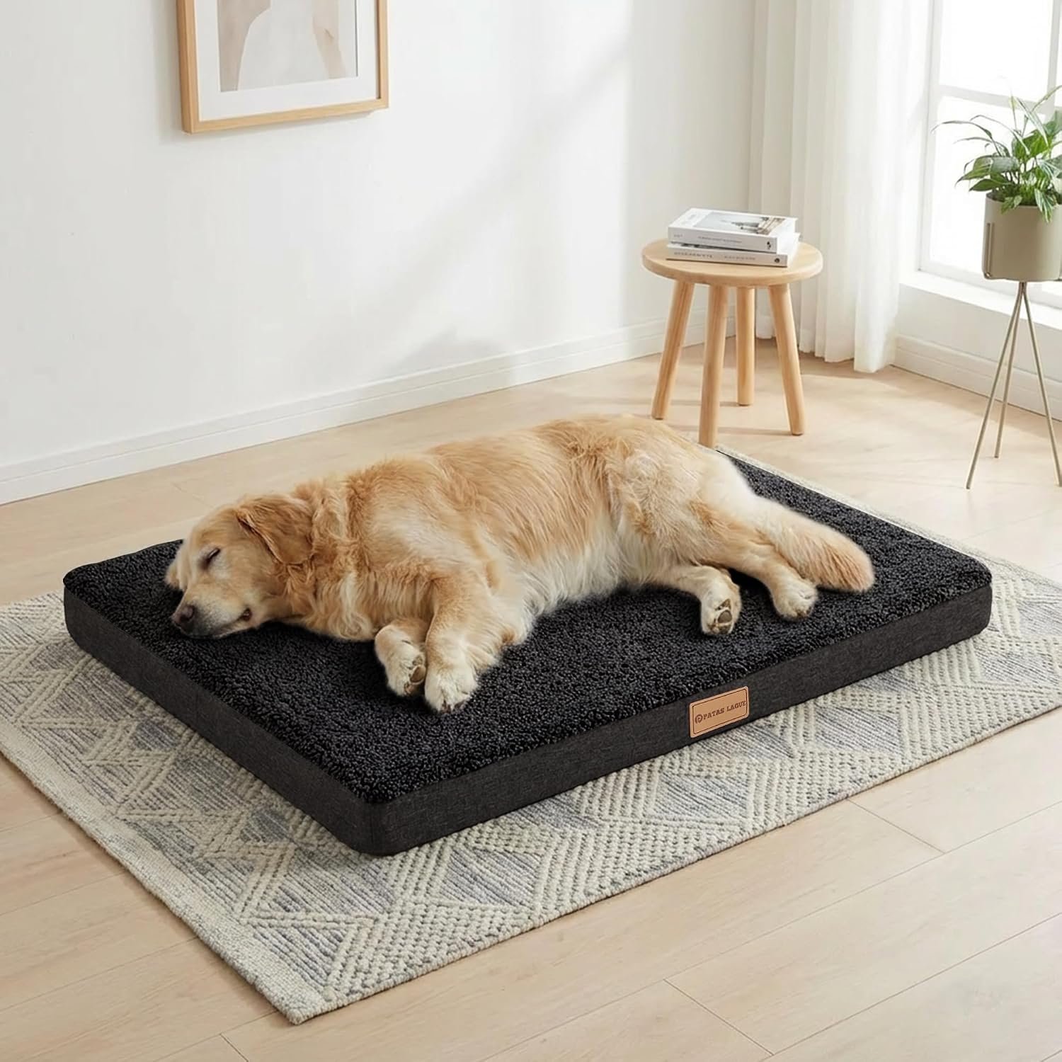 Patas Lague Orthopedic Large Dog Bed Washable Pet Sofa Mat 36”X24” Black | Egg-Crate Foam Dog Couch For Large Sized Dogs, Waterproof Removable Cover, Soft Pet Crate Bed With Nonskid Bottom