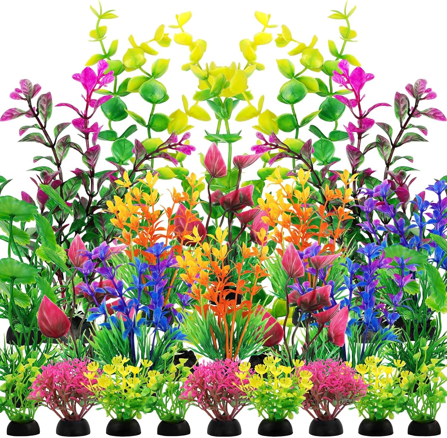 QUOZUO 25pcs Artificial Plant, Fish Tank Decorations Plants, Aquarium Decor, 6.5×4.7×1.5 inches, 1pc, Colorful, Plastic, Indoor, 25 Count