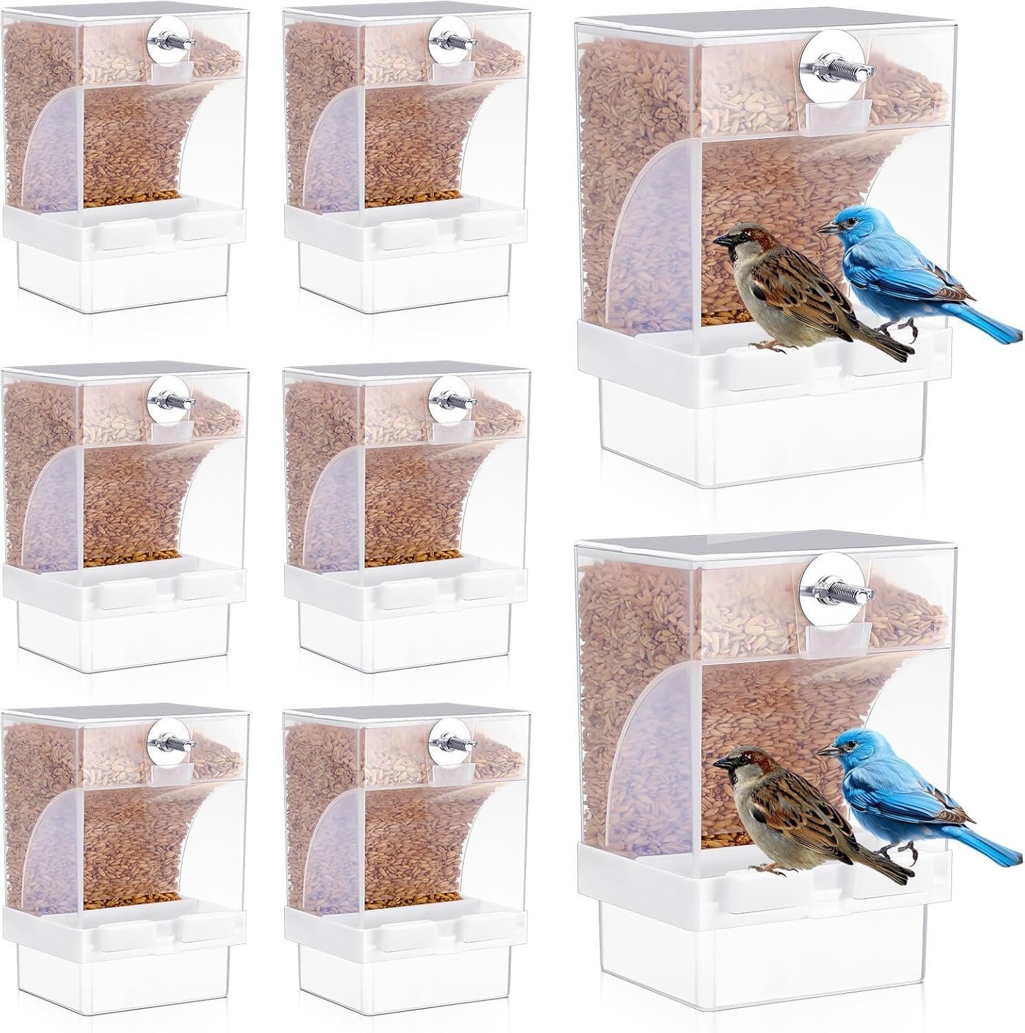 Glikceil 8 Pcs No Mess Bird Feeder Automatic Bird Parrot Feeder for Cage Bulk Parrot Seed Food Container Cage Accessories for Small Medium Parakeet Canary Cockatoo Cockatiel Finch