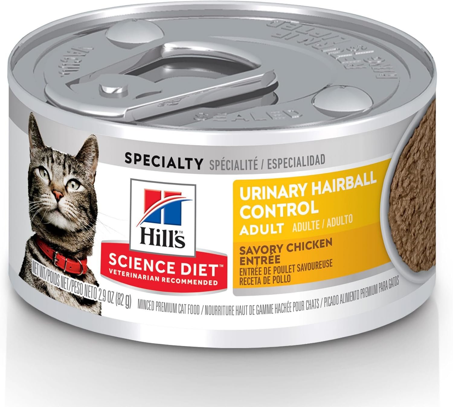 Hill’s Science Diet Adult Urinary & Hairball Control Wet Cat Food | #1 Veterinarian Recommended, Chicken Minced, 2.9 oz. Cans, 12-Pack