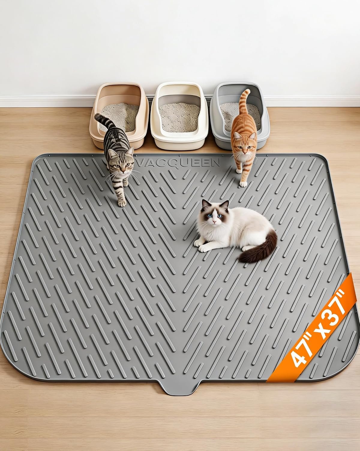 Cat Litter Mat, 47″x37″ Extra Large Litter Box Mat, Silicone Mat, Gray | XXL Waterproof Litter Trapping Mat for Scatter Control, Soft on Cat Paws Non-Slip Easy to Clean