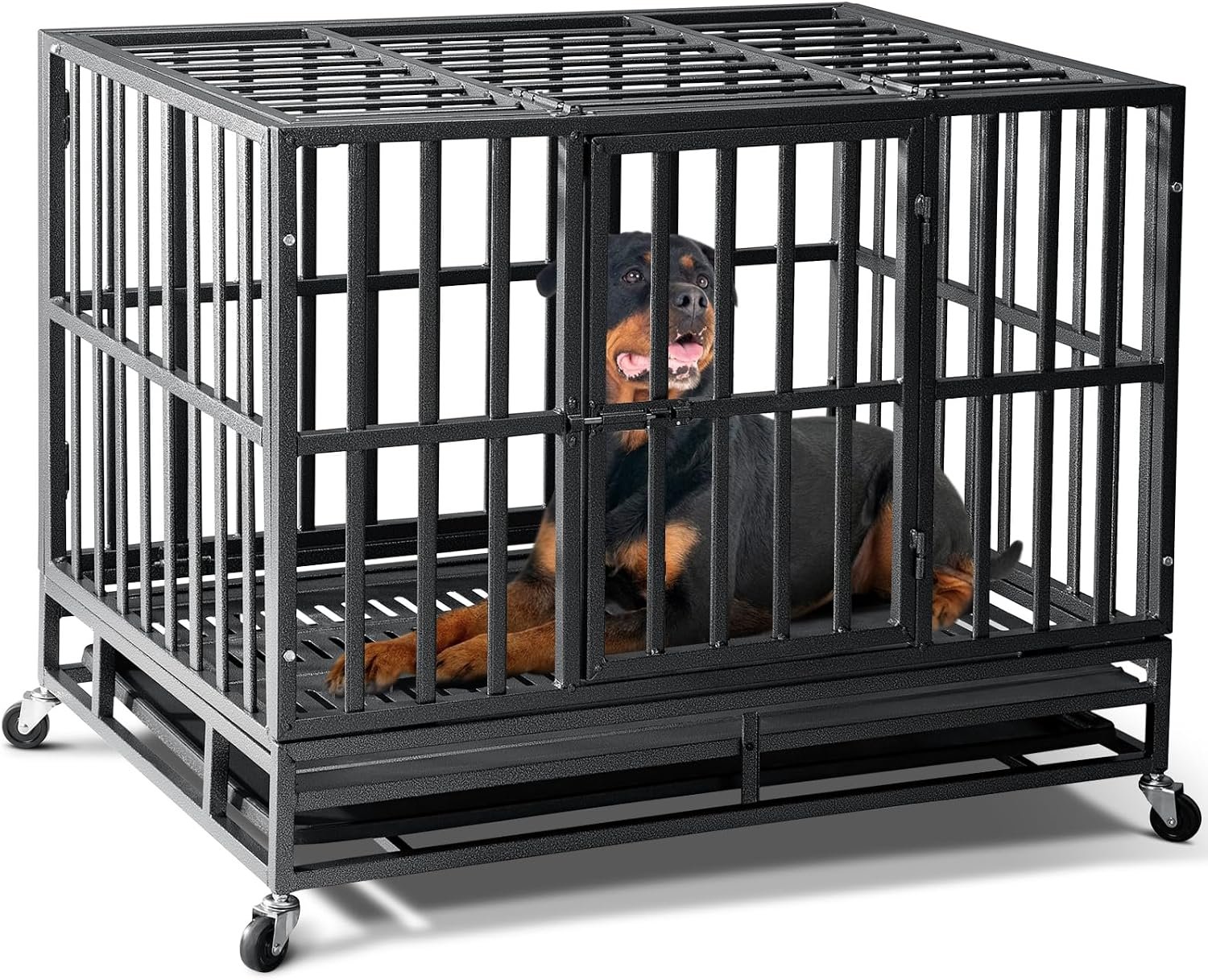 Oranland 38 Inch Heavy Duty Dog Crate for High Anxiety Large Dogs,Black | Escape Proof Dog Kennel,Upgraded Reinforced Baseplate Supports 300 lb,Large Space,Removable Tray,Pre-assembled Design
