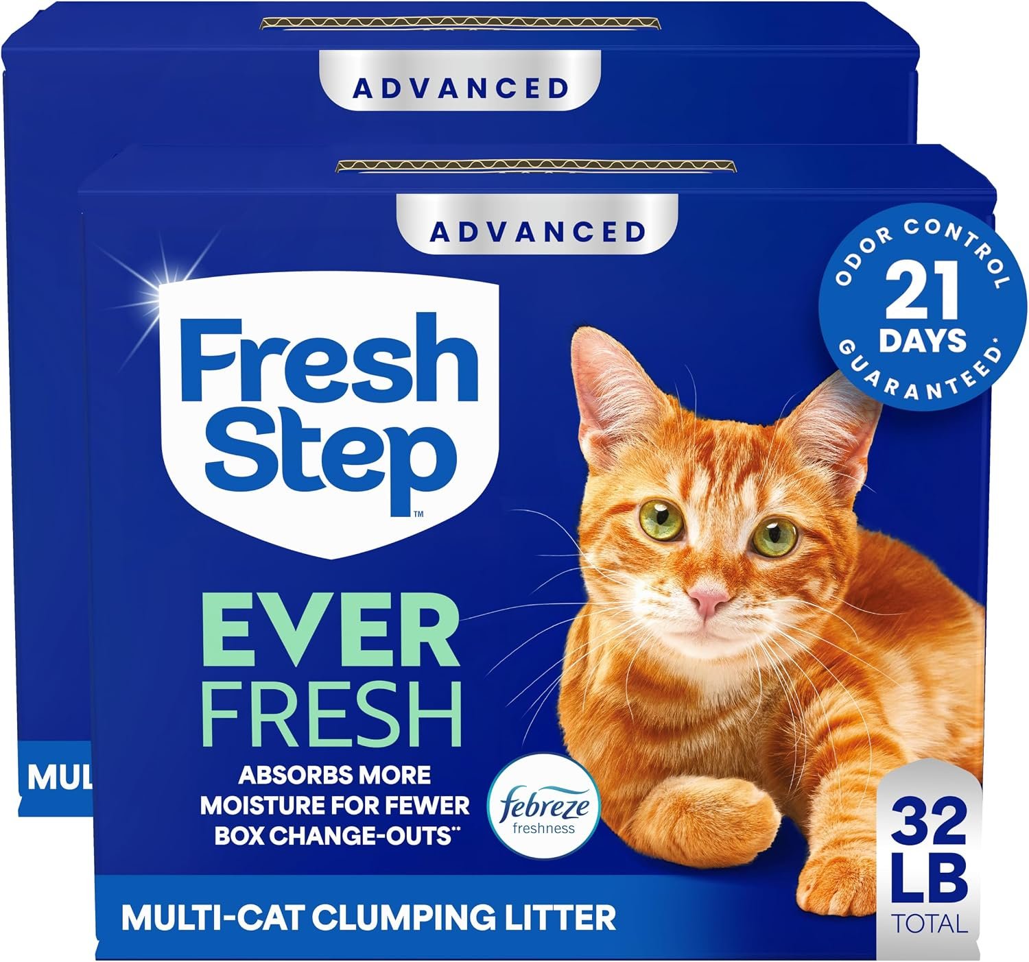 Fresh Step Advanced Ever Fresh Multi Cat Clumping Litter with Febreze Freshness, Ammonia Block Technology, Ultra Absorbent, 16 lb. Box, Pack of 2 | Ultra Absorbent to Last Longer, Scented with Febreze Freshness, Lowest Dust Formula, Compatible with Most Auto Litter Boxes