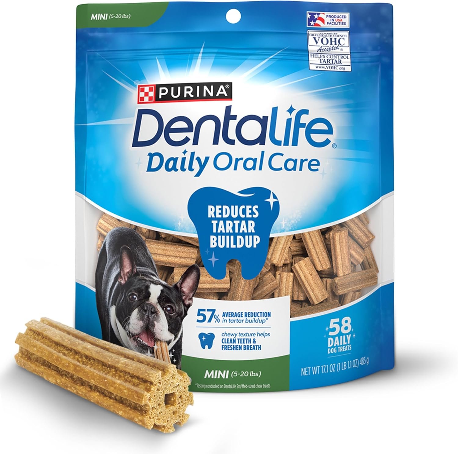 Dentalife Purina Daily Oral Care Dental Dog Treats for Small Dogs, 58 ct | For small dogs 5-20 lbs, chicken-flavored dental chews that freshen breath and fight tartar buildup, made in the USA