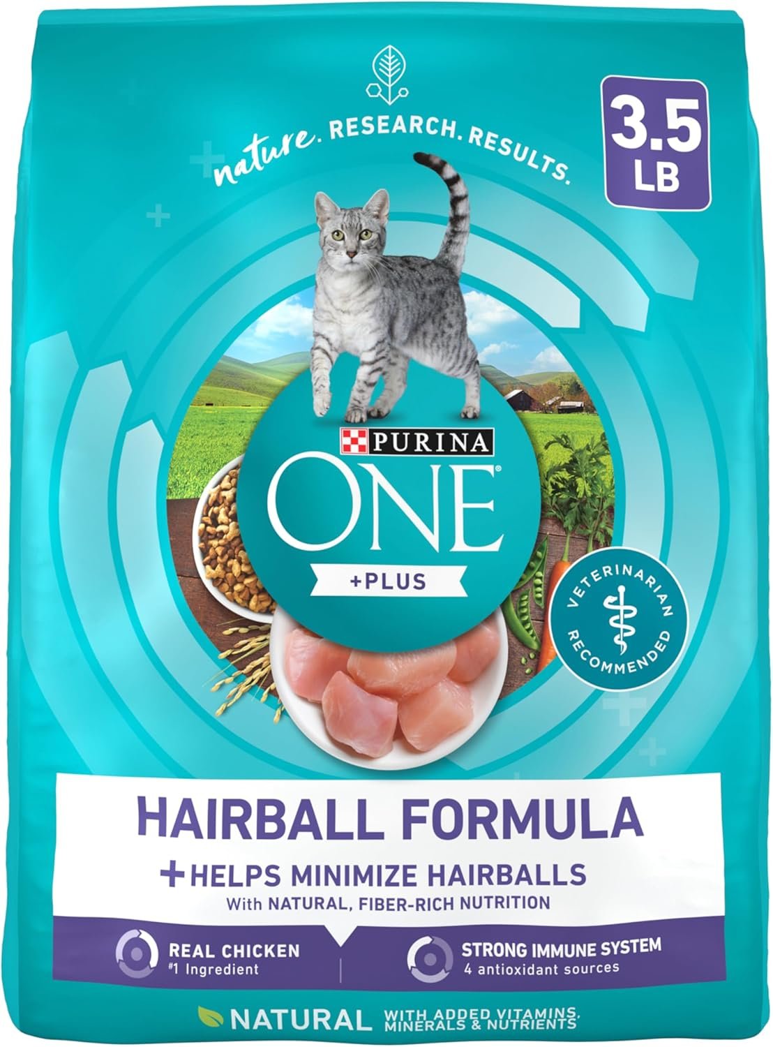 Purina ONE Natural Cat Food for Hairball Control, +PLUS Hairball Formula – 3.5 lb. Bag