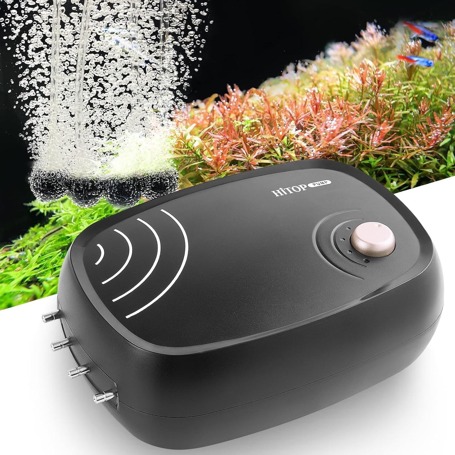 HITOP 10W Powerful Aquarium Air Pump: 4-Outlets 320GPH Air Pump for Fish Tank, Quiet Aquarium Aerator with Completely Accessories, for Tank/Hydroponic/Pond Oxygenation
