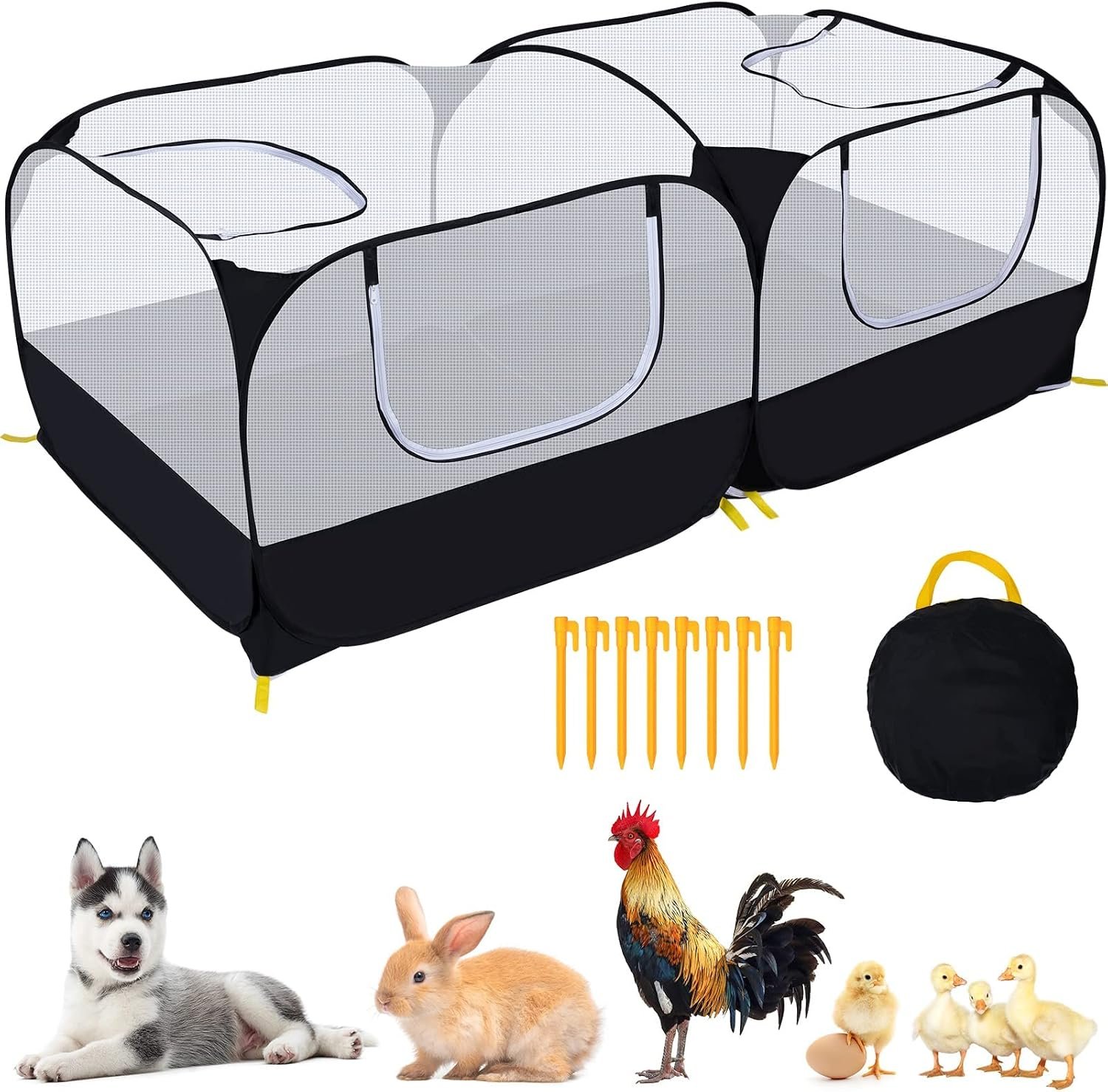 Small Animals Playpen,Pet Cage Tent Large Chicken Run Coop with Detachable Bottom Breathable Transparent Mesh Walls, Foldable Pet Enclosure for Puppy Kitten Rabbits Indoor Outdoor Playpen