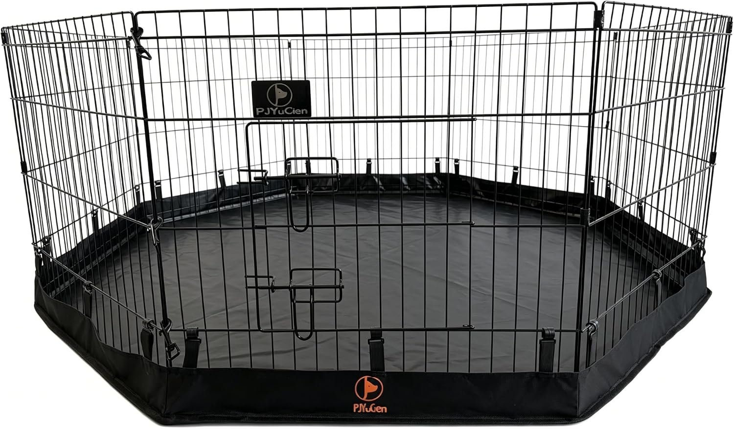 PJYuCien Puppy Playpen with Bottom Pad and Door, 8 Panels 24″ H, Black | 24″W, Dual-function Pad, For Small Pets, Foldable Octagonal Pen, Versatile, Indoor & Outdoor, Backyard, Protects Floors