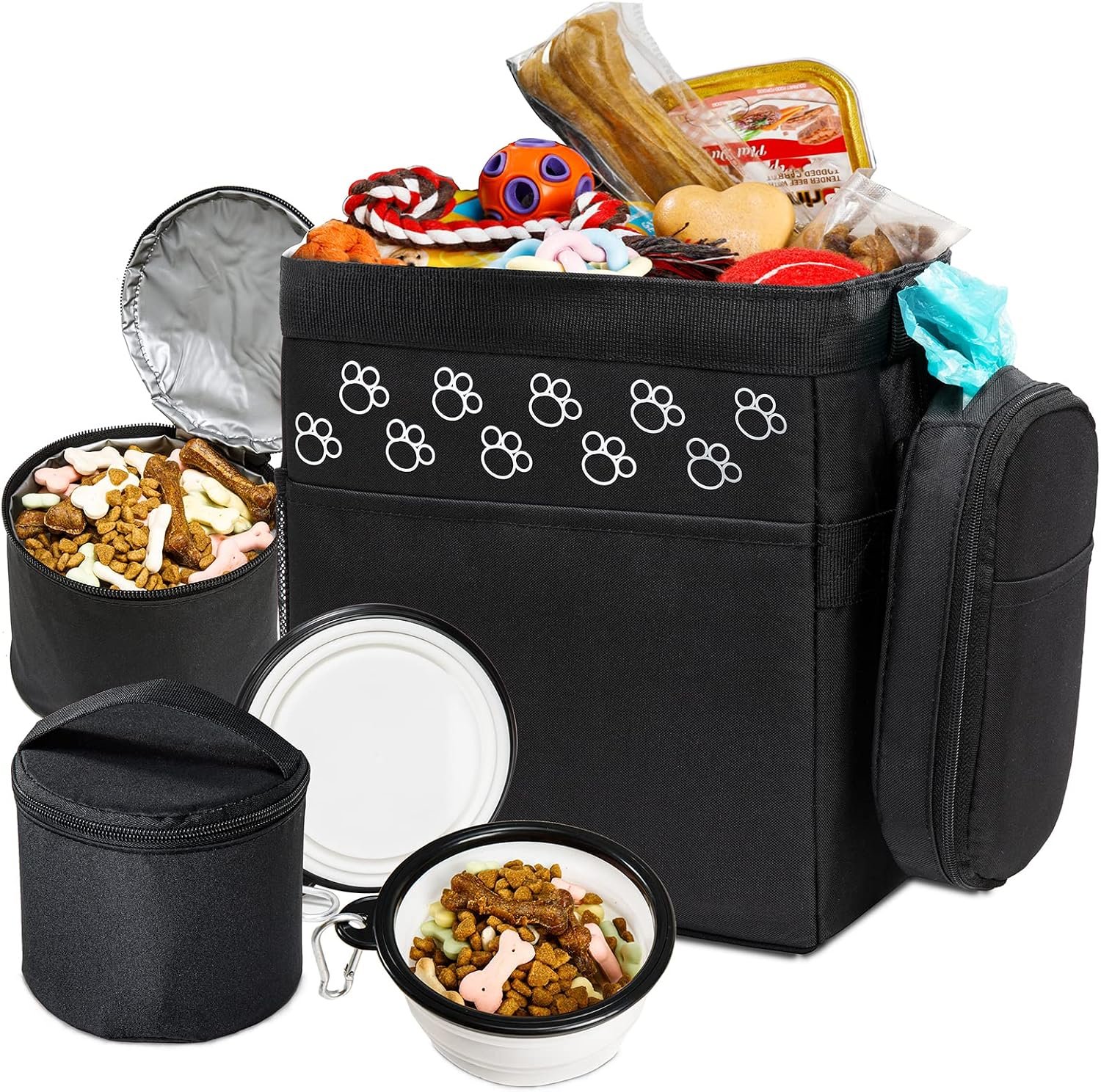 Dog Travel Bag – Airline Approved, 2 Food Containers, 2 Bowls, Treat Pouch & Accessories