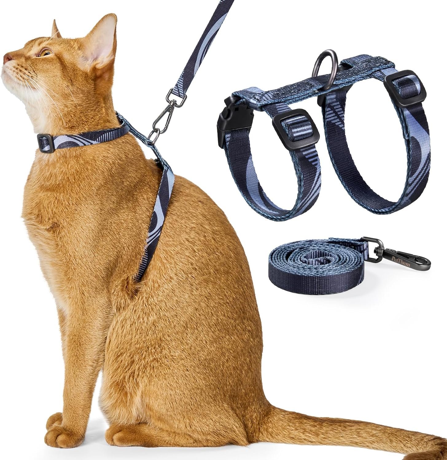 Adjustable Cat Harness and Leash Set Escape Proof (Brooklyn Grey) | Comfortable Soft Lightweight, Use Safe & Easy, Walking Travel Kitten Harness for Small Medium Large Cats
