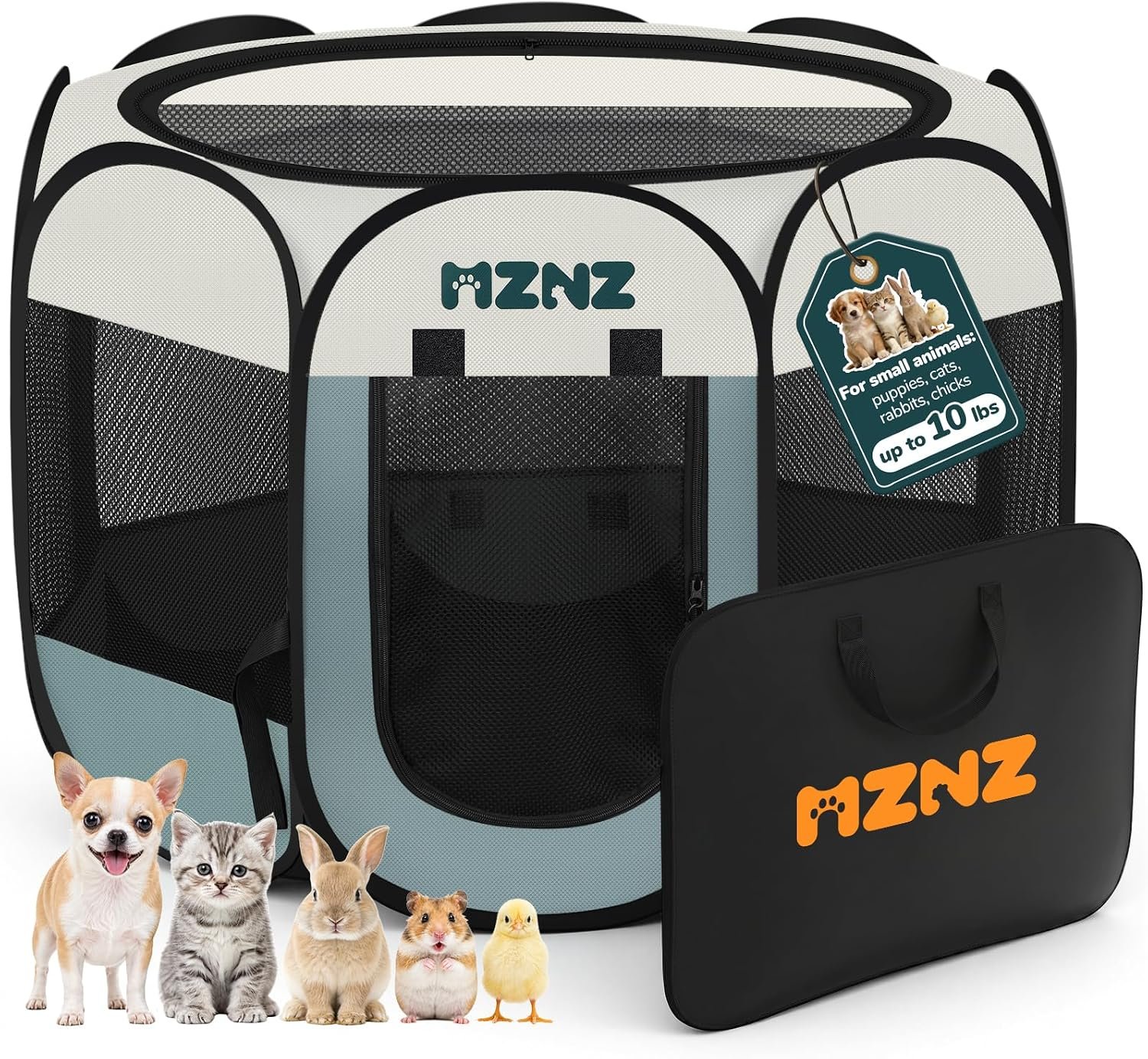 Dog Playpen, Portable Cat Playpen Crate Indoor for Dogs Cats Rabbits, Foldable Small Animal Guinea Pigs Bunny Cage Enclosure for Outdoor, Pop Up Dogs Cats Tent Kennel with Carrying Case, Grey