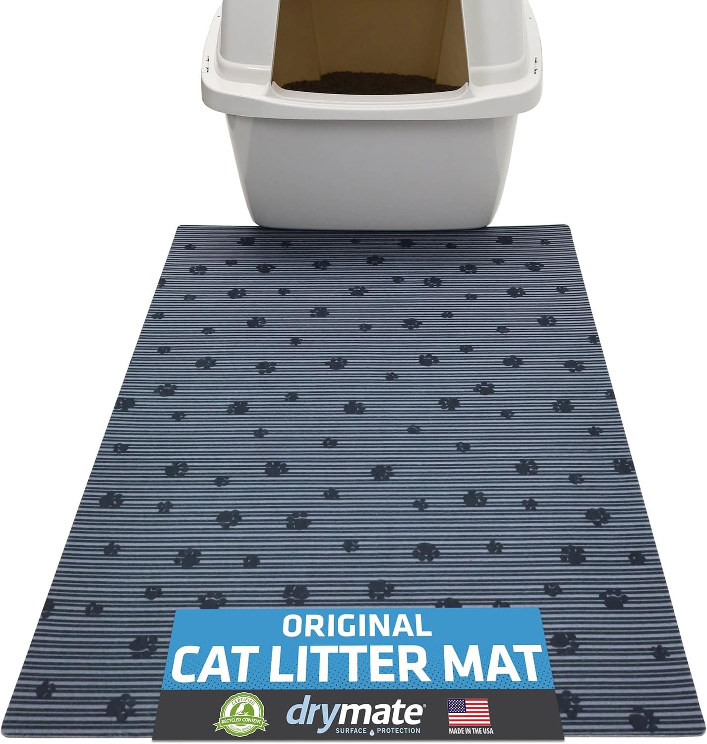 Drymate Cat Litter Box Mat, Litter Trapping Mat, Gray, 20×28 | Waterproof, Urine-Proof, Absorbent, Machine Washable, Soft on Paws, Contains Mess, Protects Floors, Kitten Supplies, USA Made