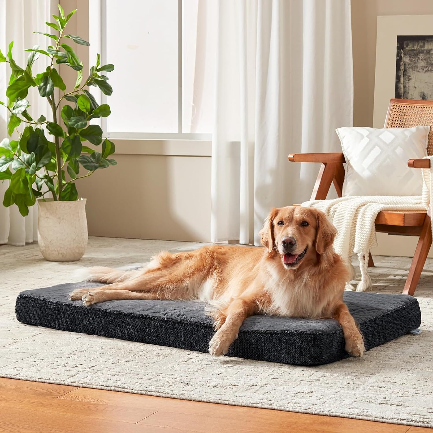 JOEJOY Orthopedic XL Dog Bed for Large Dogs, Waterproof Dog Bed for Crate with Washable Removable Cover, Extra Thick Egg-Crate Memory Foam Pet Beds, Grey, 41″x27″