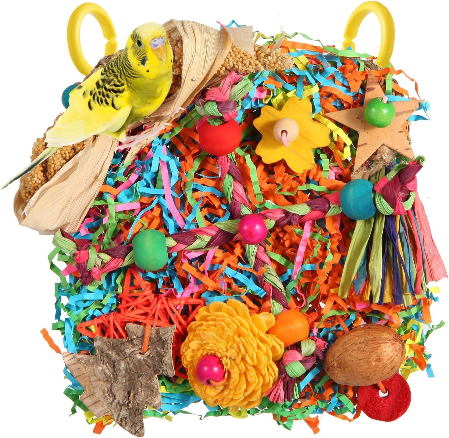 Bird Toys, Parakeet Toys Bird Foraging Toys Grass Mat Climbing Wall for Parakeet,Parrot,Cockatiel,Conure,Lovebird,Budgie Cage Small to Medium Birds (Twinkle Star)