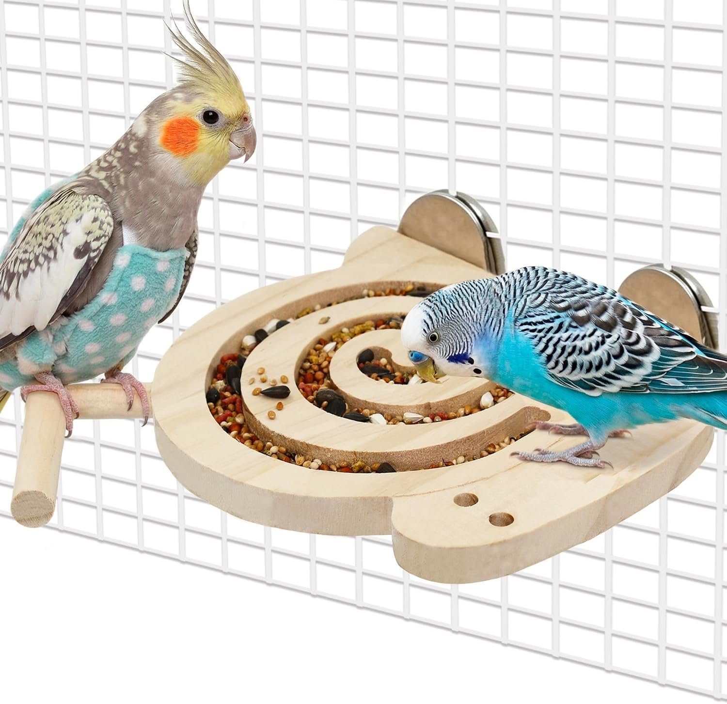 Bird Foraging Toys with Perch, for Novice/Older/Slow-Learning Birds | Kiln-Dried Wood Bird Enrichment Toys for Slow Feeder, Parakeet Puzzle Toy for Cages Reduce Seed Mess, Visible Food Design