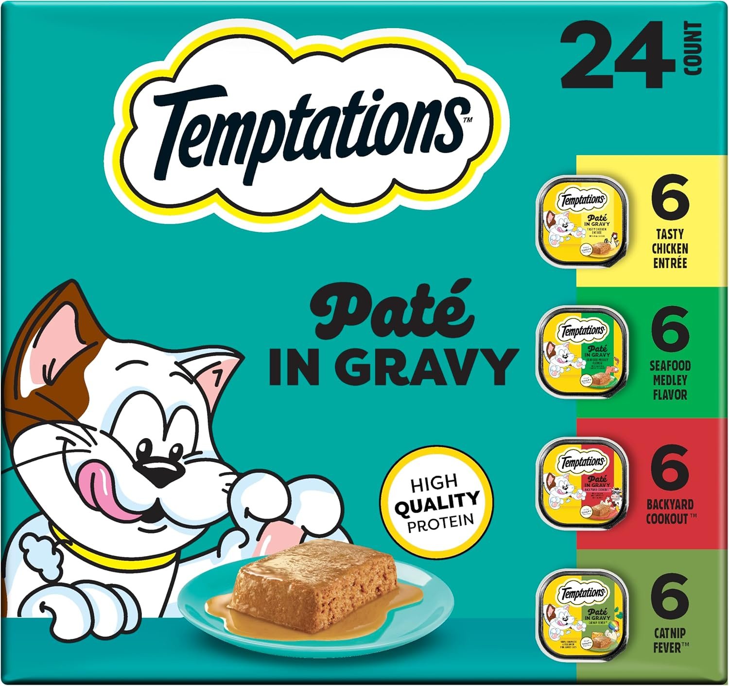Temptations Pate in Gravy Wet Cat Food, Variety Pack, 3.5 oz, 24 Count | Real chicken or salmon, 35 vitamins & minerals, antioxidant Vitamin E, no artificial flavors, supports health & hydration