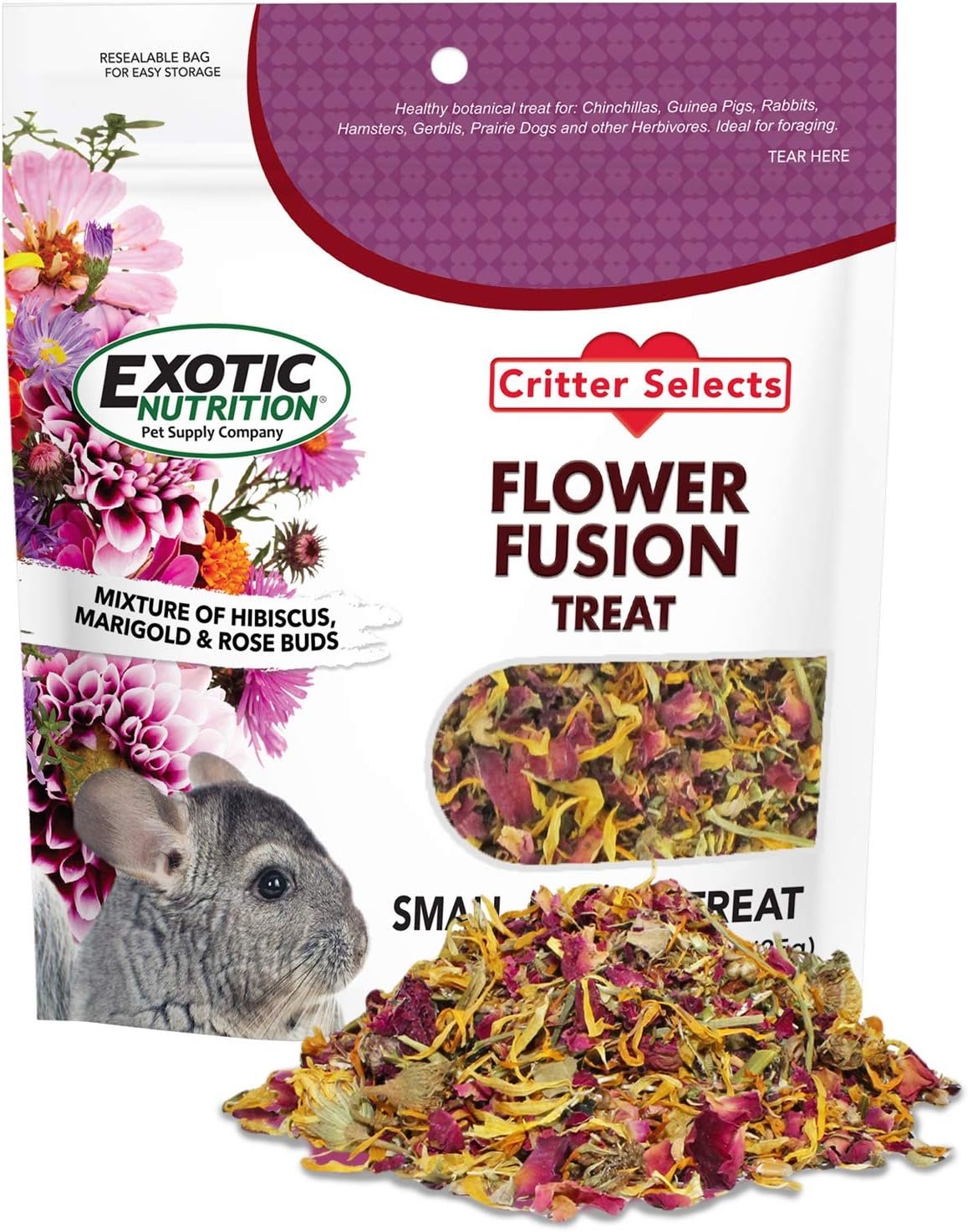 Flower Fusion Treat – Healthy Natural Dried Flower Herbivore Treat – Chinchillas, Guinea Pigs, Rabbits, Prairie Dogs, Degus, Hamsters, Rats, Squirrels, Sugar Gliders & Other Small Pets (0.85 oz)