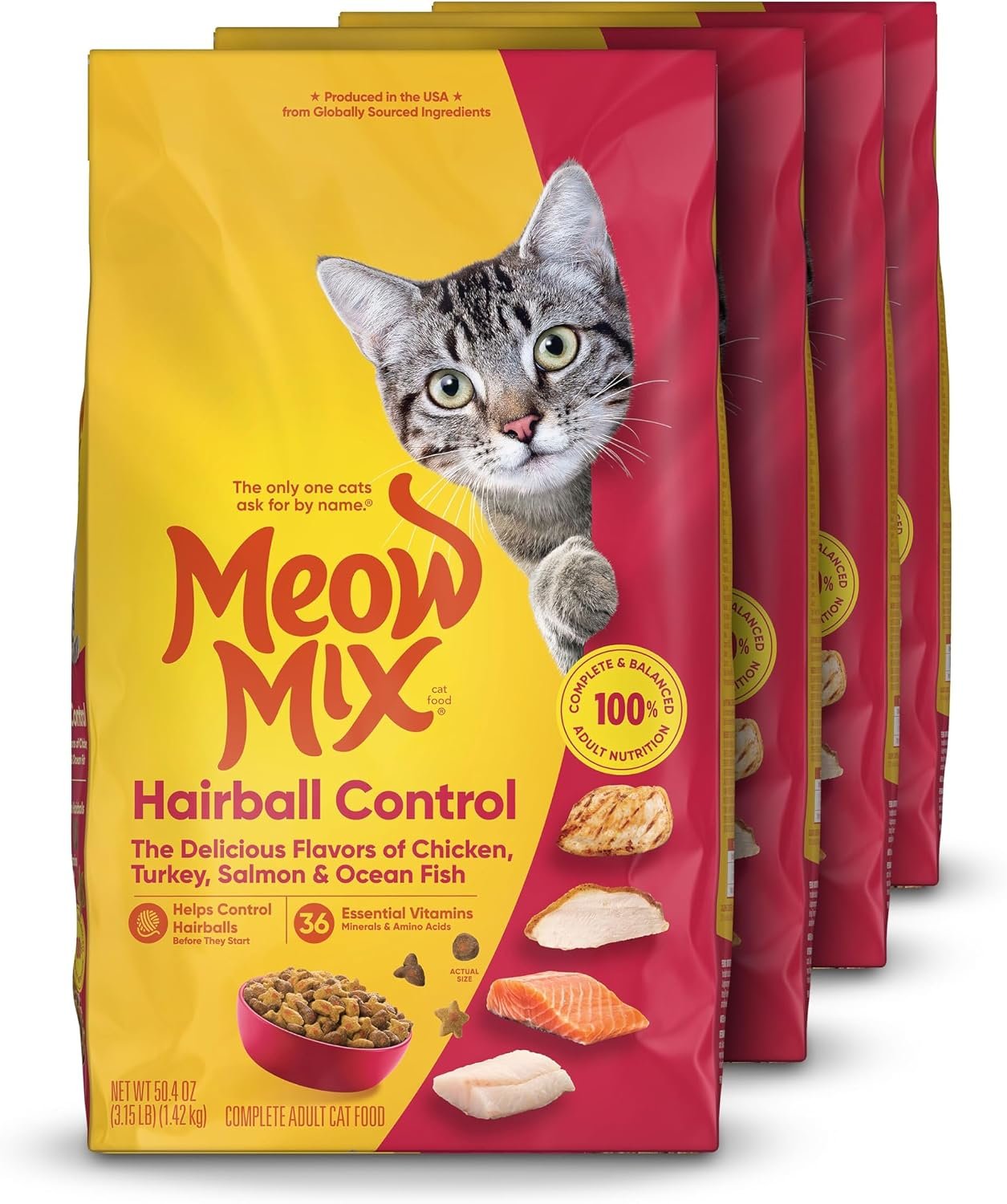 Meow Mix Hairball Control Dry Cat Food, 3.15 Pound Bag (Case of 4)