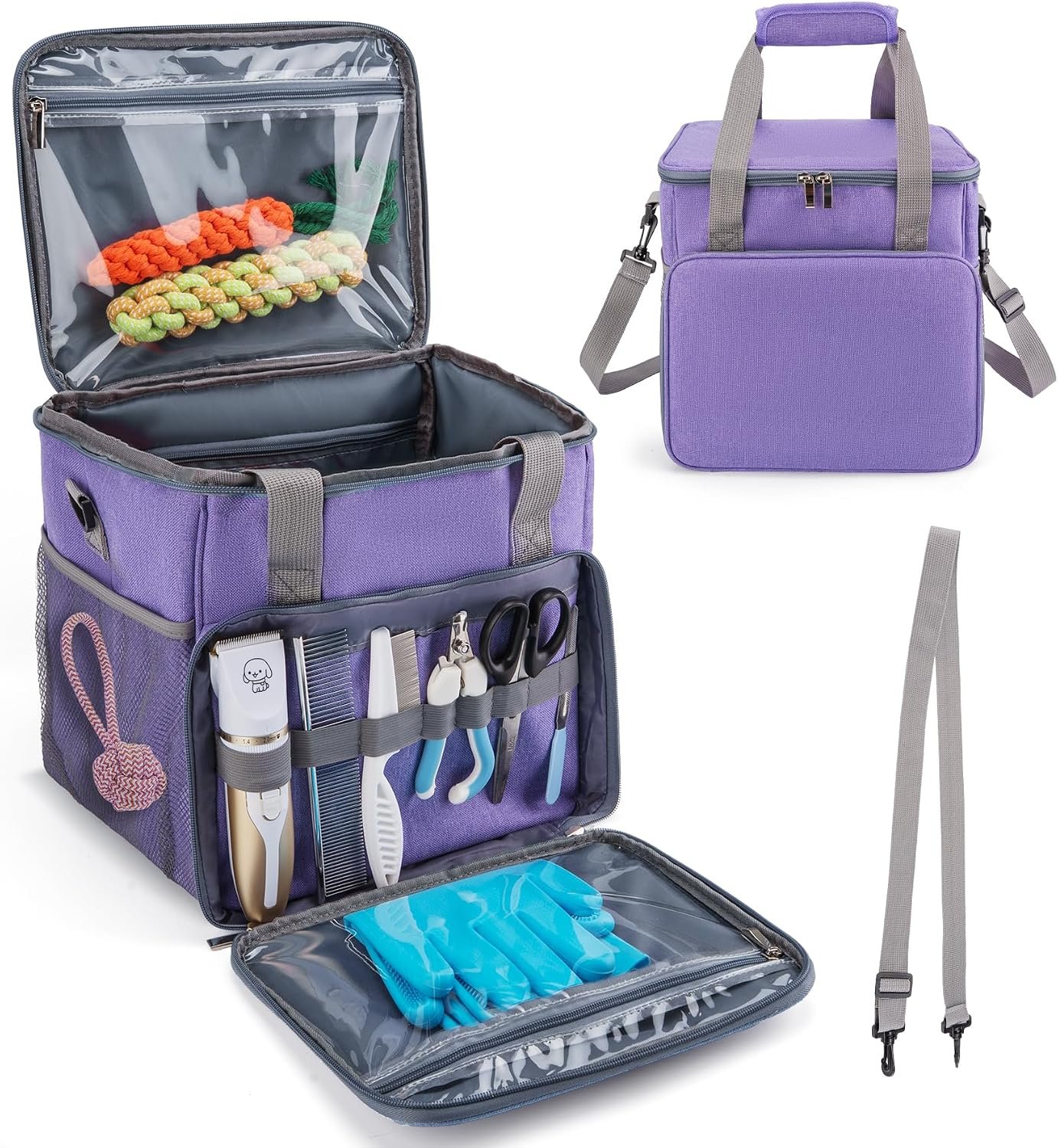 SMYV Pet Grooming Bag for Dog Grooming Supplies, Dog Tote Travel Bag for Pets Grooming Tools Kit Accessories – Light Purple
