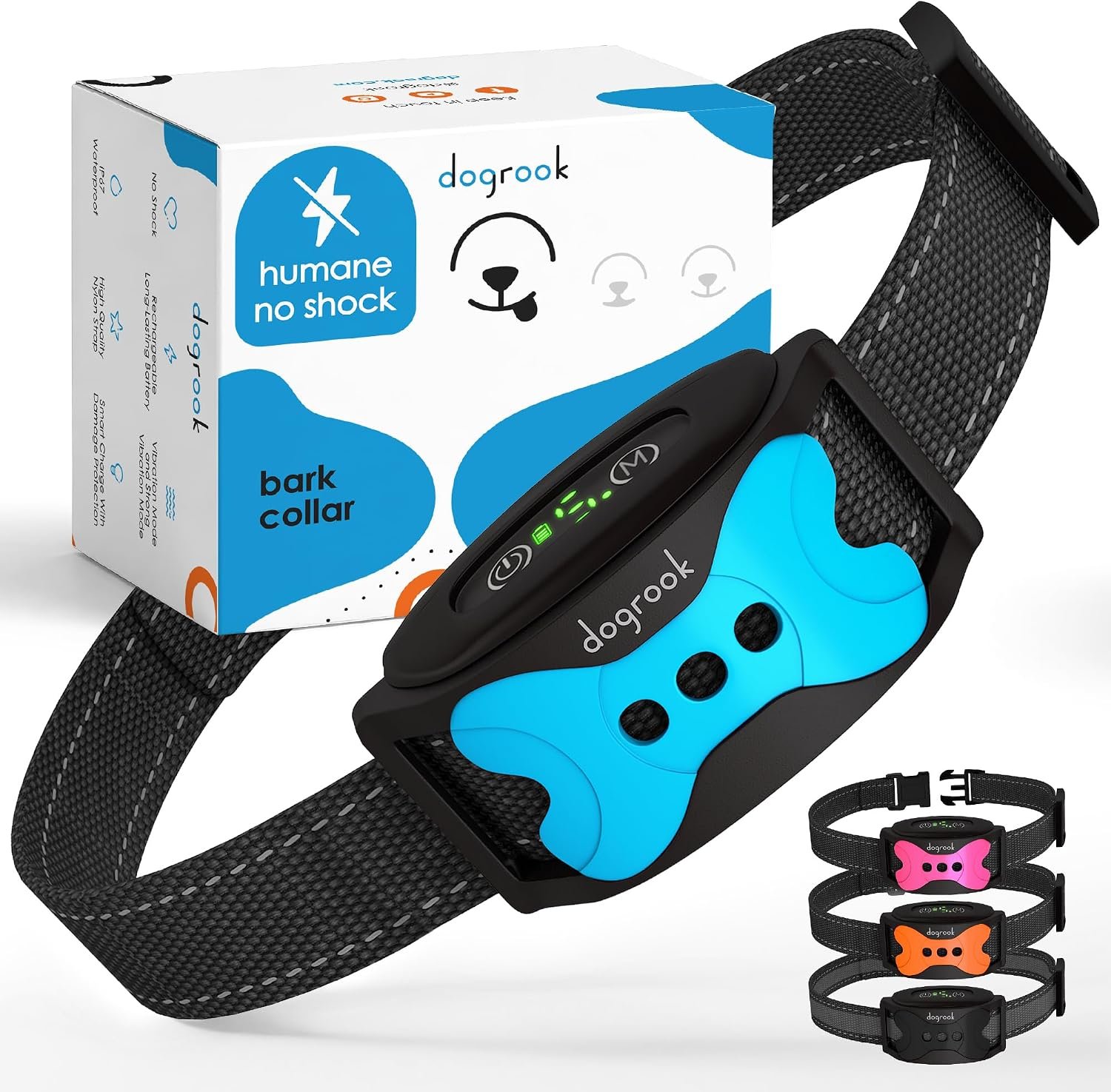 Humane No Shock Rechargable Beep & Vibration Bark Collar for Dogs | Rechargeable anti-bark collar uses beep and vibration without shock for small, medium, and large dogs from 12 to 110 lbs