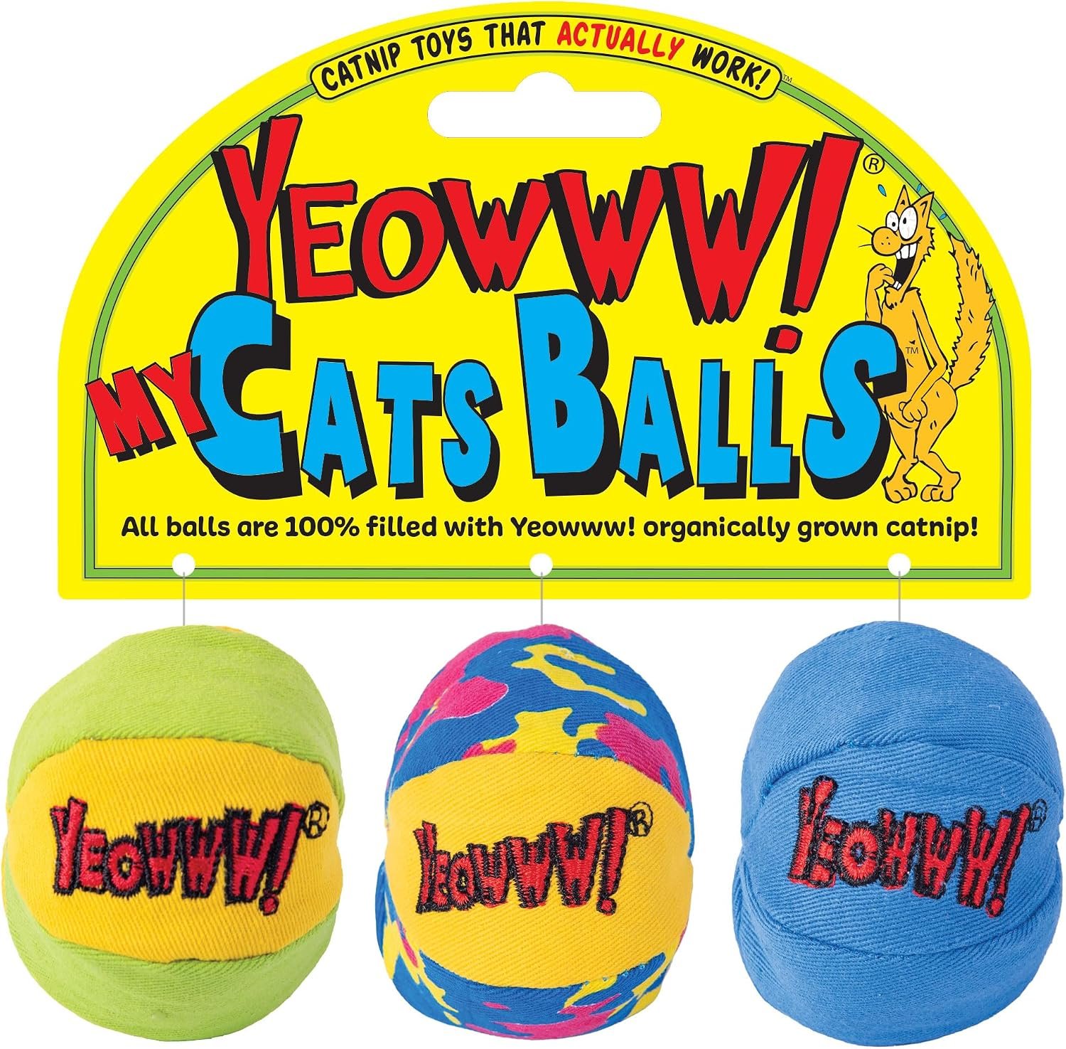 Yeowww! Catnip My Cats Balls Toys for Cats – 3-Pack – Durable Cotton Twill – Made in the USA – Stuffed with Organically Grown Catnip