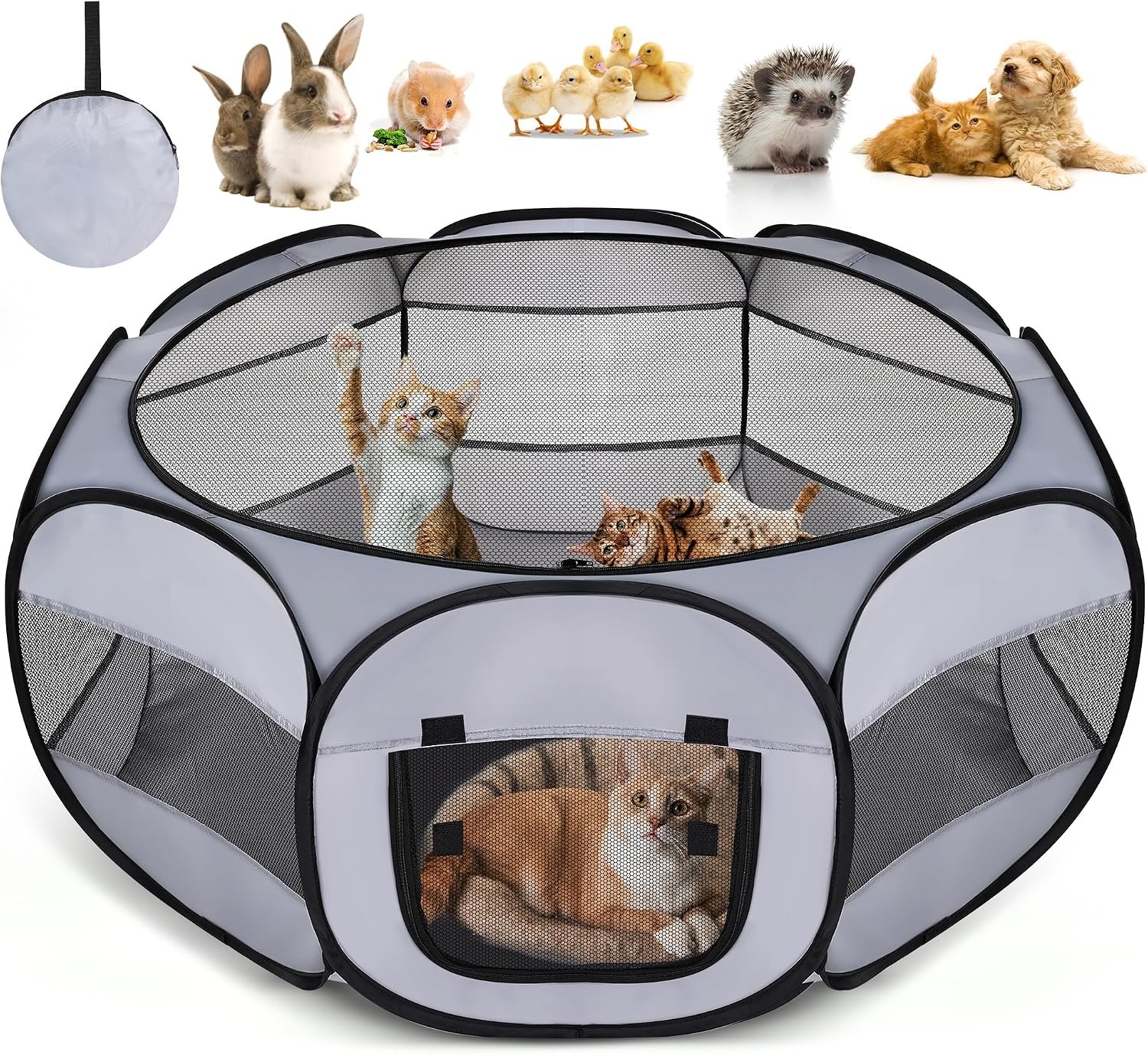 Soft Breathable Small Animal Playpen with Zipper Cover – Portable Rabbit/Bunny Pen & Chick Brooder Box, Lightweight Enclosure for Puppy/Kitten/Guinea Pig/Hamster/Chinchillas (Indoor & Outdoor Use)