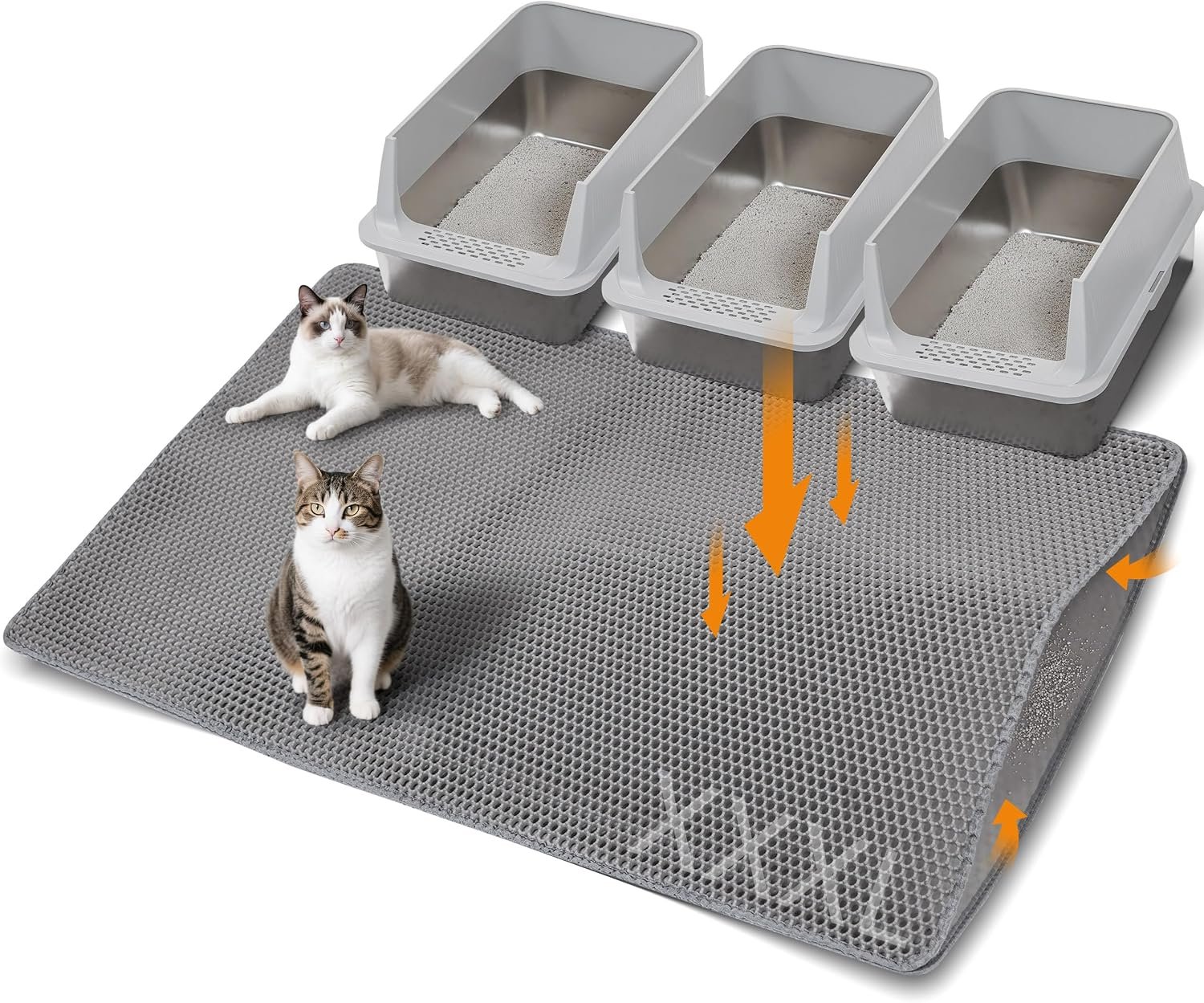 Cat Litter Mat 47″x33″ Urine-Proof XL Litter Mat for Litter Box Mat | Large Double Layer Honeycomb Cat Mat, Soft kitty Cat Litter Trapping Mat, Easy Clean Rinse with Water Litter Trapping Grey
