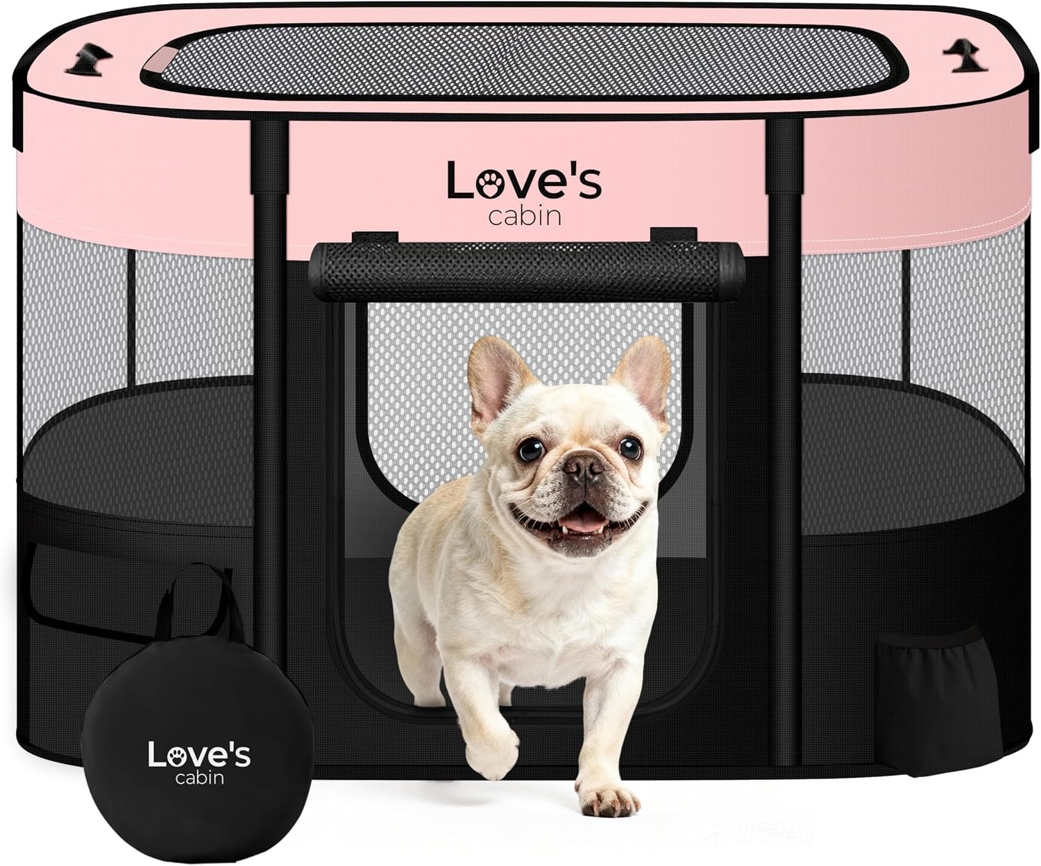 Love’s cabin Pet Puppy Dog Playpen, Small Dog Tent Crates Cage Indoor/Outdoor, Portable Exercise Playpen for Cat, Foldable Pop Up Dog Kennel Playpen with Carring Case (S, Pink)