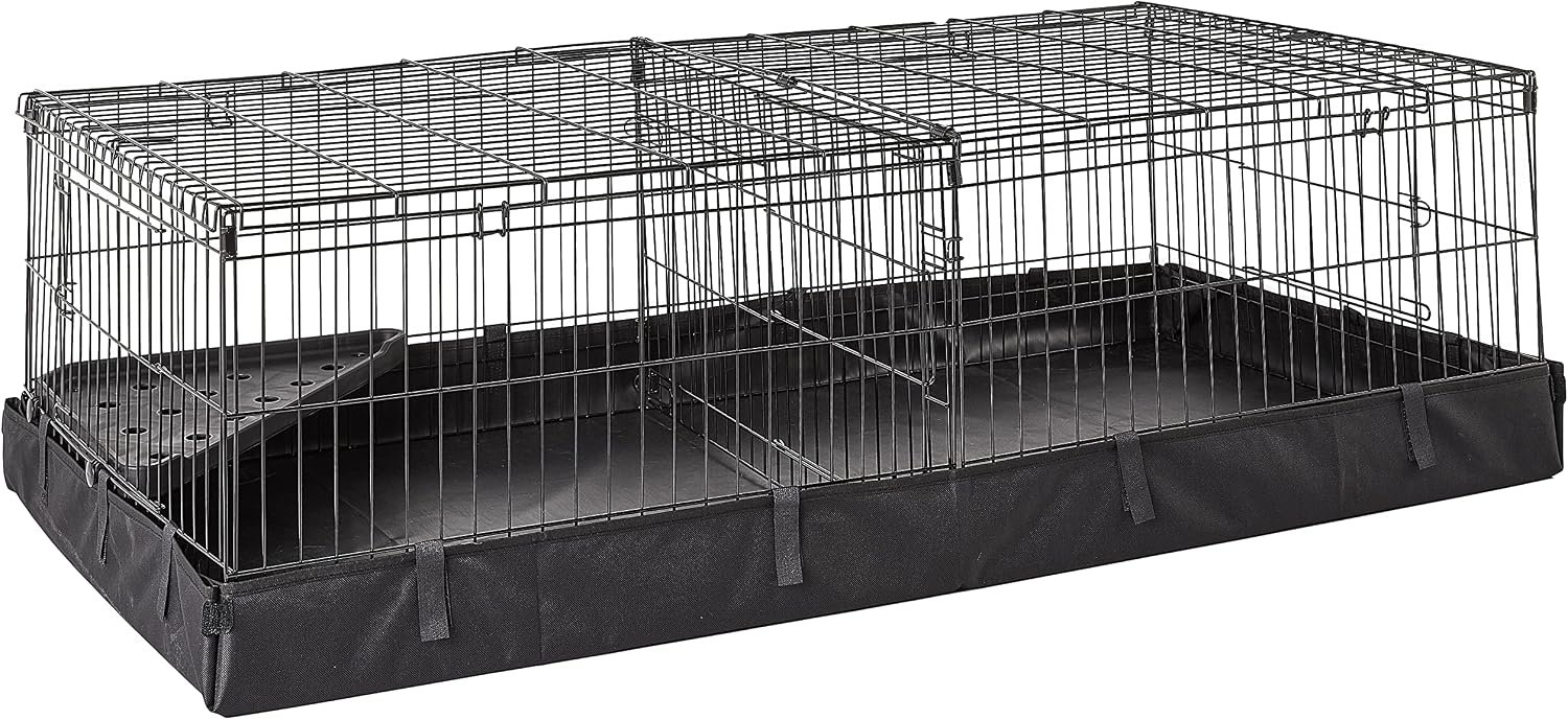 Amazon Basics Leakproof Canvas Bottom Guinea Pig Cage, Easy to Clean Small Animal Habitat with Divider Set, Indoor/Outdoor, Portable, No Tools Needed, 47.6″L x 24.2″W x 14″H, Black