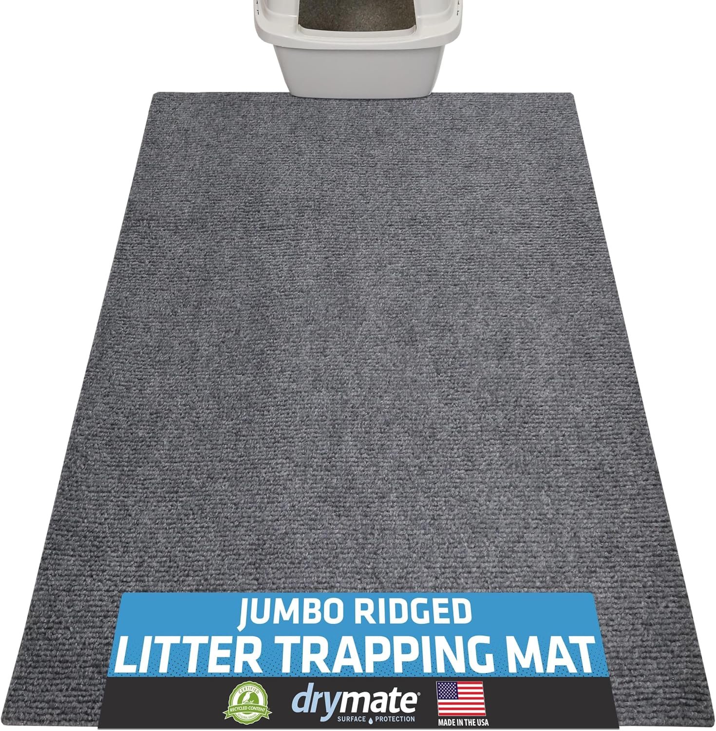 Drymate Cat Litter Box Mat, Litter Trapping Mat, Grey, 36×47 Jumbo XXL | Waterproof, Urine-Proof, Absorbent, Machine Washable, Soft on Paws, Contains Mess, Protects Floors, Kitten Supplies, USA Made