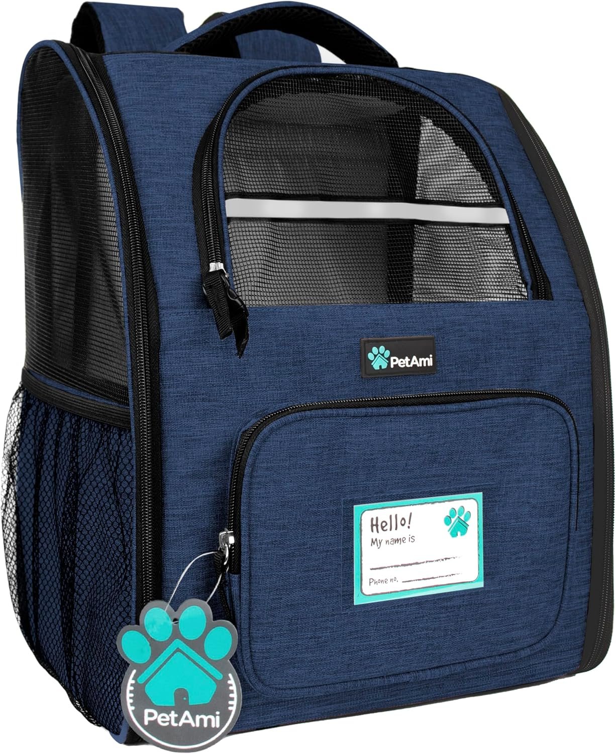 PetAmi Dog Backpack Carrier Airline Approved Cat Pet Puppy Bag, Navy | Ideal for Small Medium Large Pet up to 18 lb, 2 Side Entry Structured No-Collapse Frame, Ventilated Bookbag for Hiking Travel