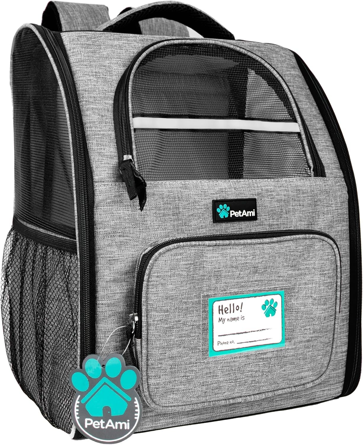 PetAmi Dog Backpack Carrier Airline Approved Cat Pet Puppy Bag, Grey | Ideal for Small Medium Large Pet up to 18 lb, 2 Side Entry Structured No-Collapse Frame, Ventilated Bookbag for Hiking Travel