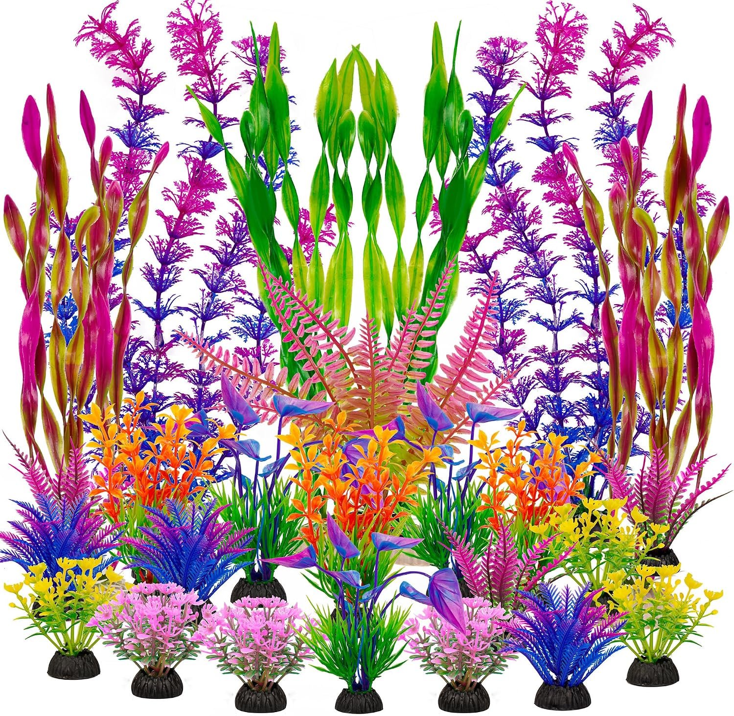 Ameliade Artificial Aquarium Plastic Plants Fish Tank Decorations, 25PCS | Large Colorful Aquarium Decor, Betta Goldfish Tank Accessories, Fish Bowl Tall Ornaments