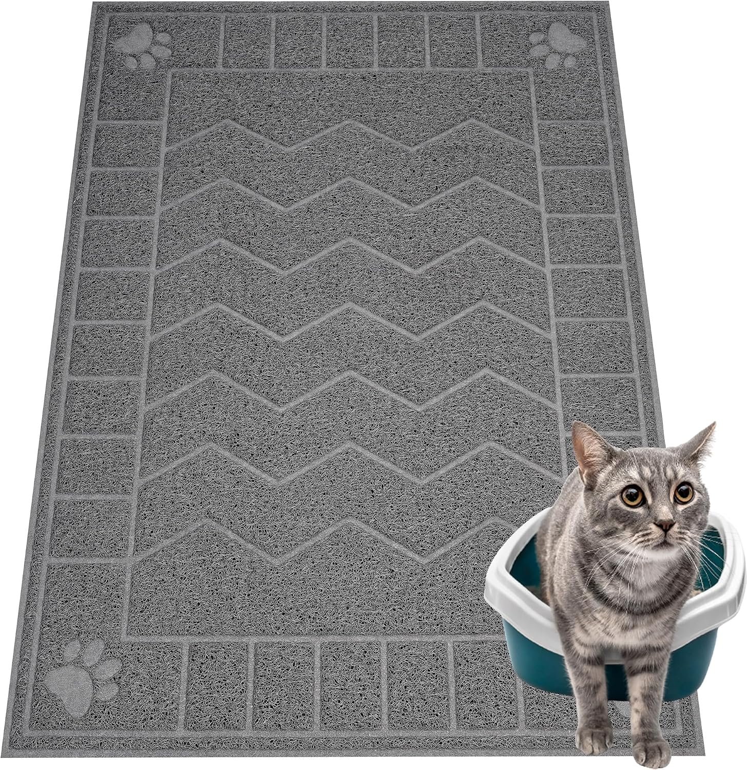 Cat Litter Box Mat, 35″ x 24″ Large Kitty Litter Trapping Mat Keep Floor Clean, Litter Box Mat Scatter Control, Waterproof, Easy to Clean, Durable Large Size Litter Mats for Floor