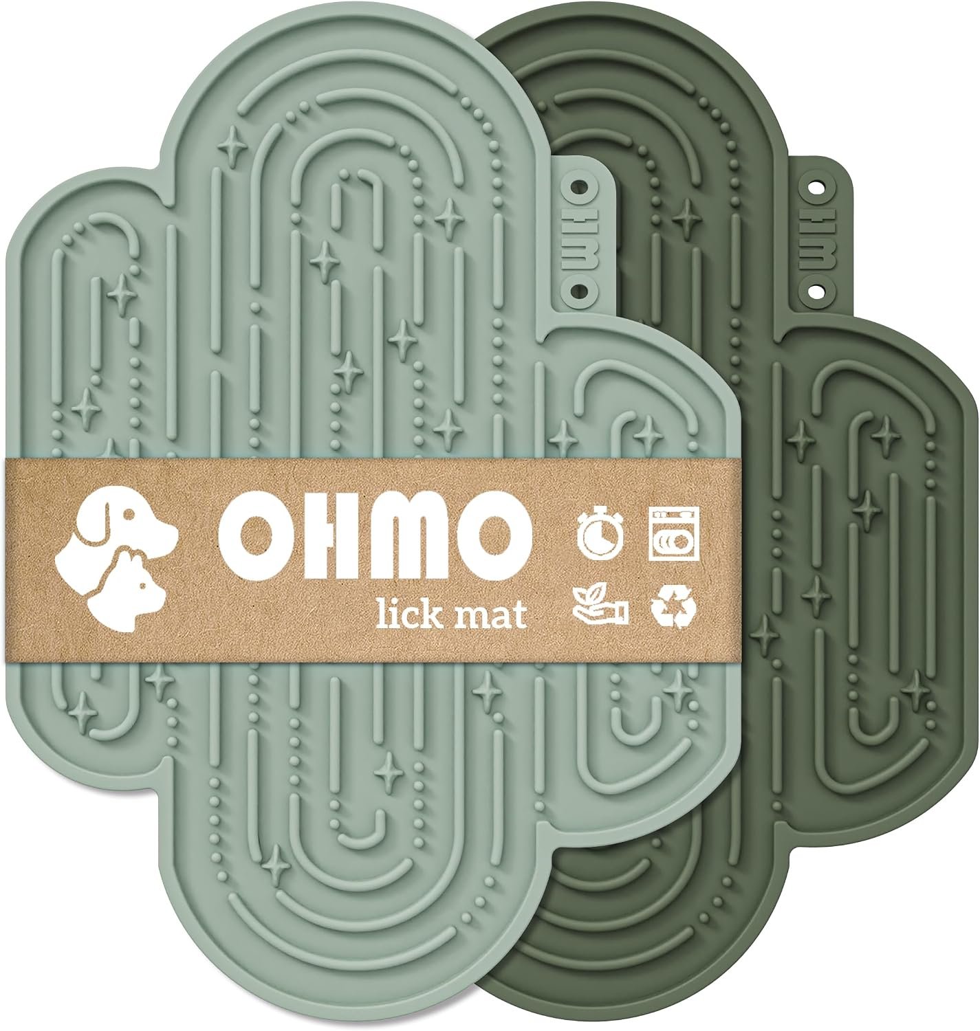 OHMO Lick Mat for Dogs&Cats, Cactus Shape, 2pcs, Camo&Sage Green